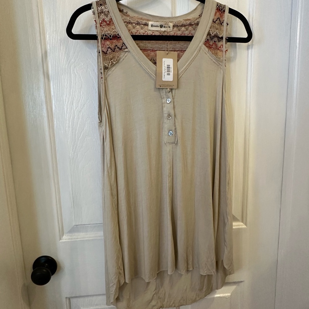 Tan and Red Asymmetrical Sleeveless Tunic